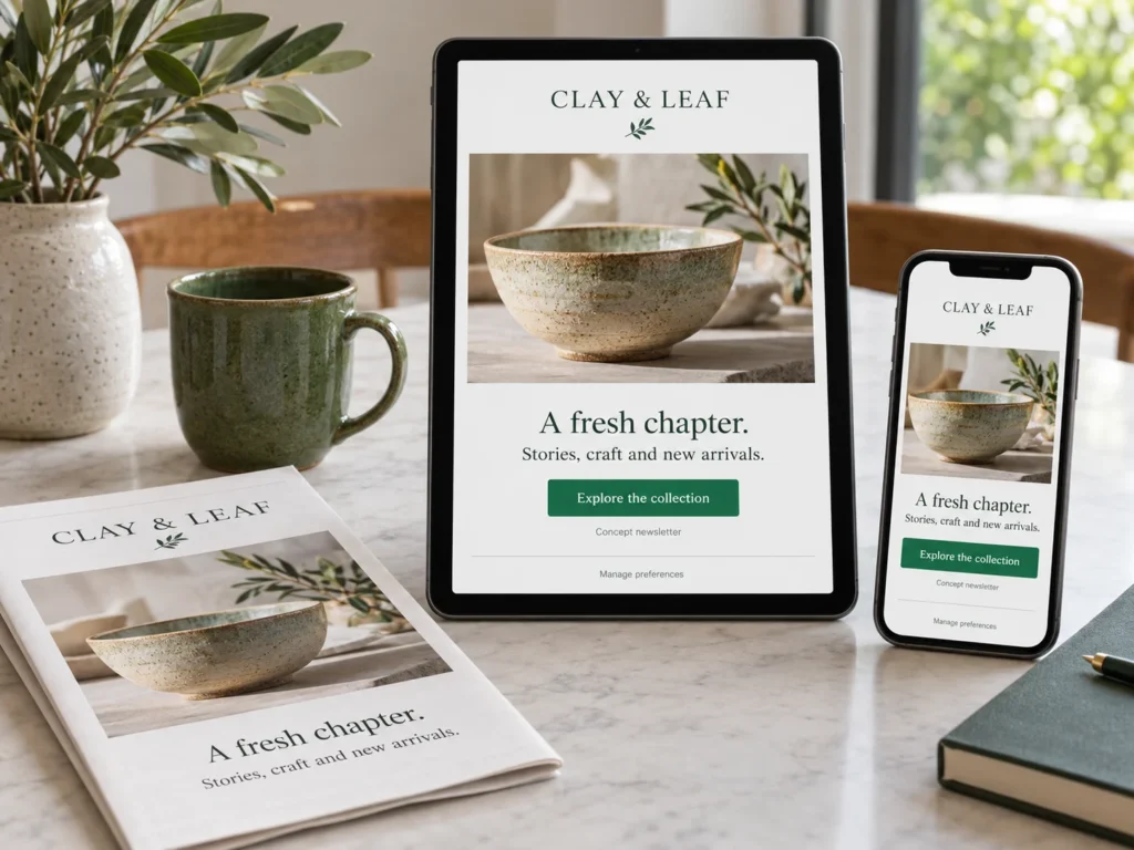 Newsletter concept displayed in desktop and mobile layouts