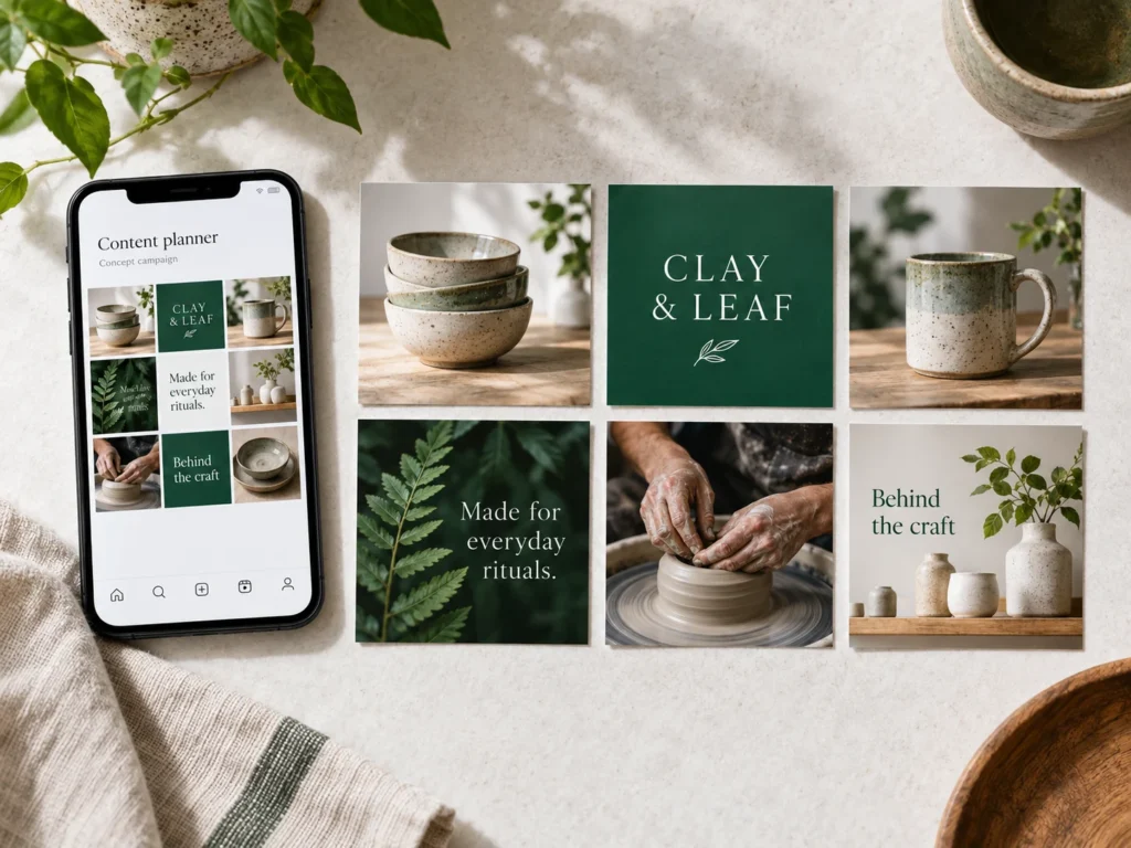 Coordinated social media post concepts with ceramic product photography