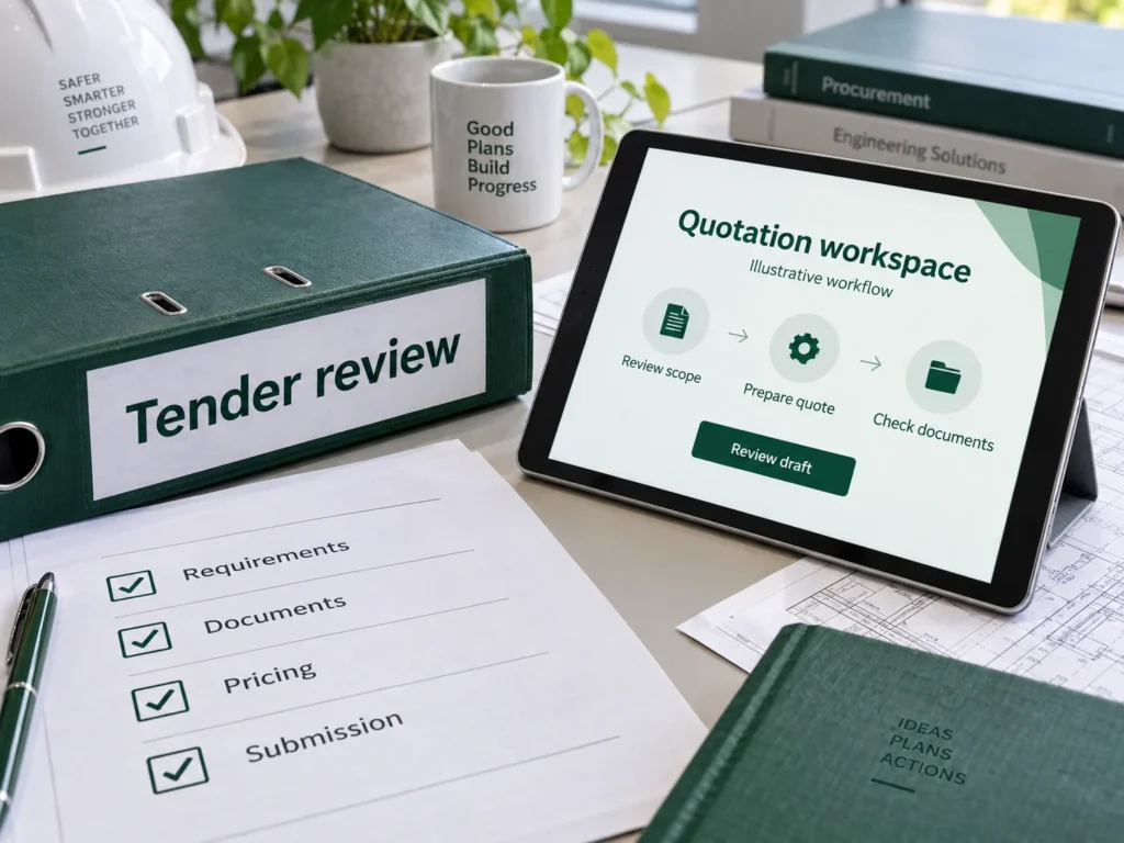 Illustrative tender checklist and quotation review workspace